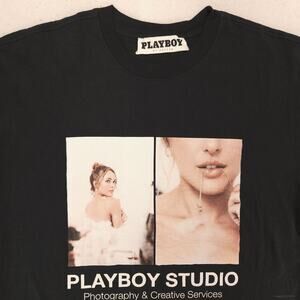 Playboy Graphic Casual Short Sleeve Crew Neck T Shirt Mens Size Large L Black